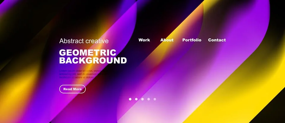 Vibrant abstract background features flowing shapes, text elements, navigatio Stock Illustration
