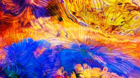 Vibrant abstract background featuring a dynamic mix of blue, yellow, and orange Stock Illustration