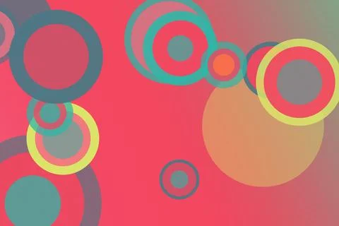 Vibrant abstract background featuring floating circles and rings in pink, t.. Stock Illustration