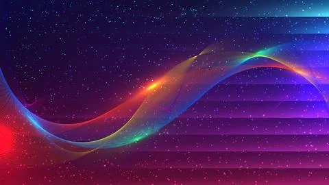 Vibrant Abstract Background with Glowing Rainbow Sine Waves, Futuristic Dig.. Stock Illustration