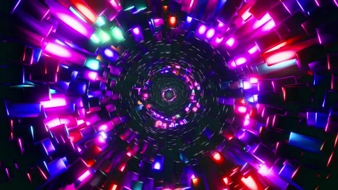 Vibrant abstract background loop flying into a digital matrix tunnel with Stock Footage 337185062
