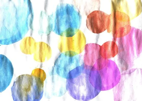 A vibrant abstract background showcasing overlapping watercolor circles in di Stock Illustration