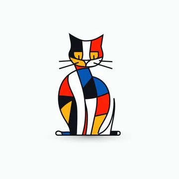 Vibrant abstract cat logo set in De Stijl style. Modern, flat design concept Stock Illustration