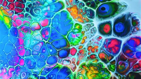 Vibrant abstract cell like structures flowing across a light backdrop Stock Illustration