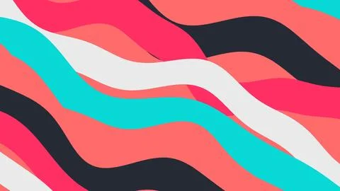 Vibrant abstract composition featuring bold wavy ribbons in pink, coral, turq Stock-Illustration