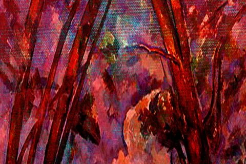 Vibrant abstract composition featuring expressive red, violet, and black brushst Stock Photos