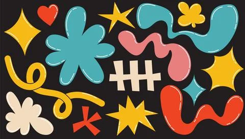 A vibrant abstract composition featuring various geometric and organic shapes Stock Illustration