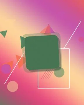A vibrant abstract composition layers a rounded green square, geometric acc.. Stock Illustration