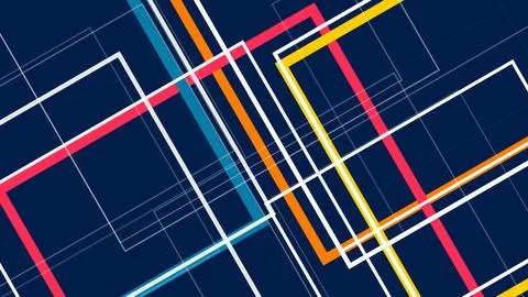 A vibrant abstract composition of neon geometric data paths crossing a dark.. Illustrazione stock
