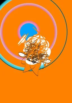 Vibrant Abstract Concentric Circles with Scribble Line Overlay Stock Illustration