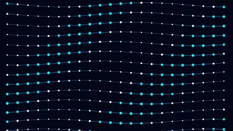 Vibrant abstract data flow: connecting network nodes on dark screen backgroun Stock Footage 343631506