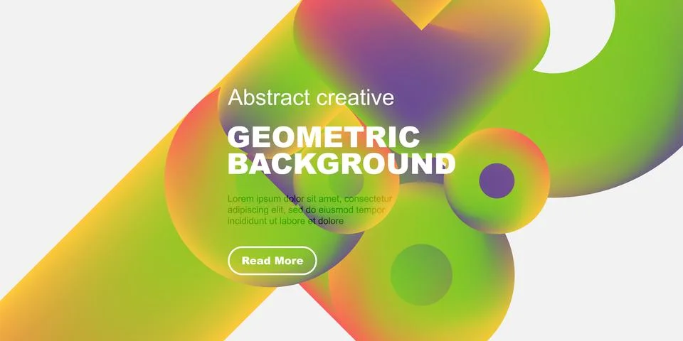 Vibrant abstract design features flowing shapes, bold text, plus button. Modern 스톡 일러스트