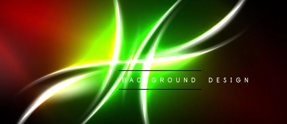 Vibrant abstract design features flowing neon lines. Green dominates center, Stock Illustration