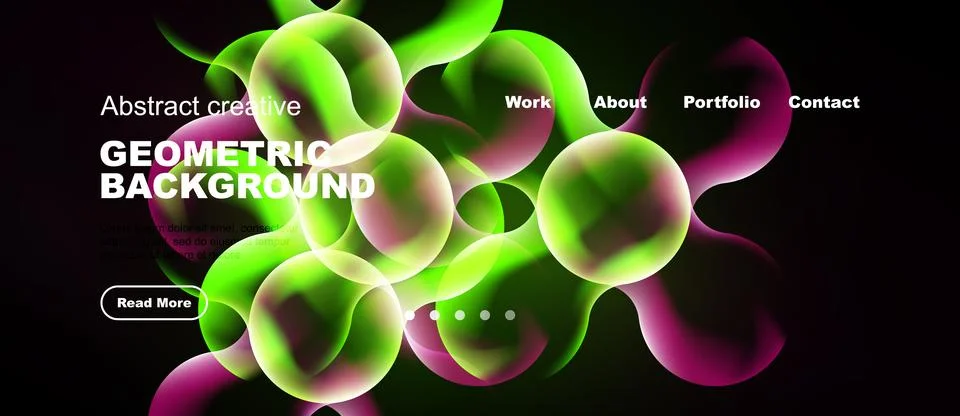 Vibrant abstract design features flowing shapes, text overlays, navigation .. Stock Illustration
