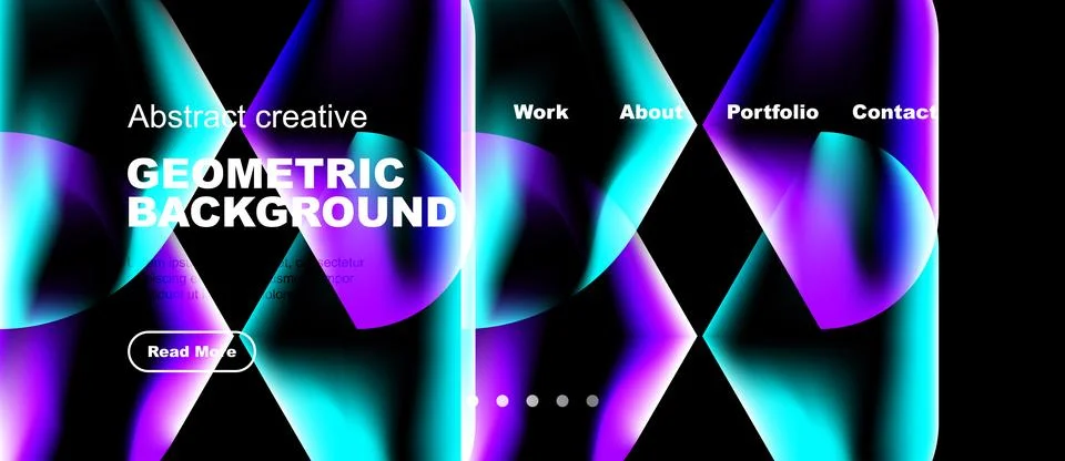 Vibrant abstract design features flowing geometric shapes, text overlays, Stock Illustration