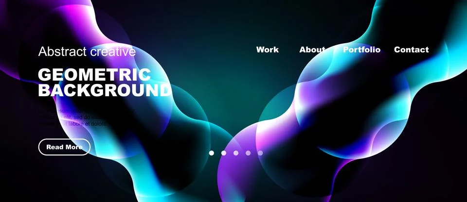 Vibrant abstract design features flowing shapes, text overlay, navigation men Stock Illustration