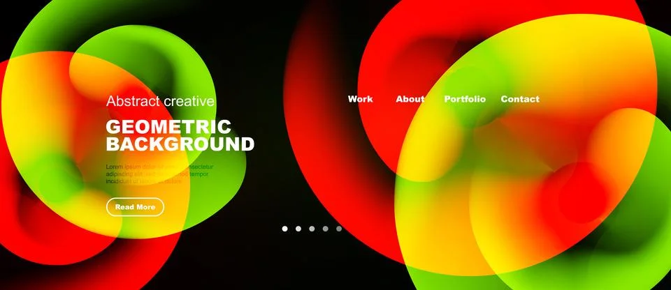 Vibrant abstract design features fluid shapes, bold colors. Website header Illustrazione stock