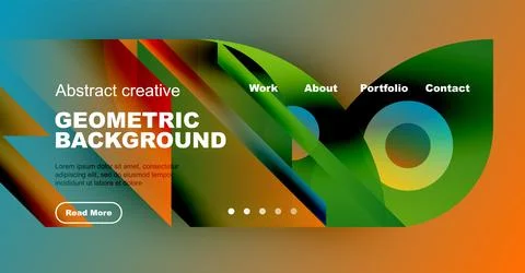 Vibrant abstract design features geometric shapes, gradients, text elements. Stock Illustration