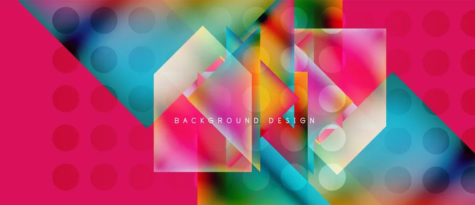 Vibrant abstract design features geometric shapes, gradients, circles. Modern Stock Illustration