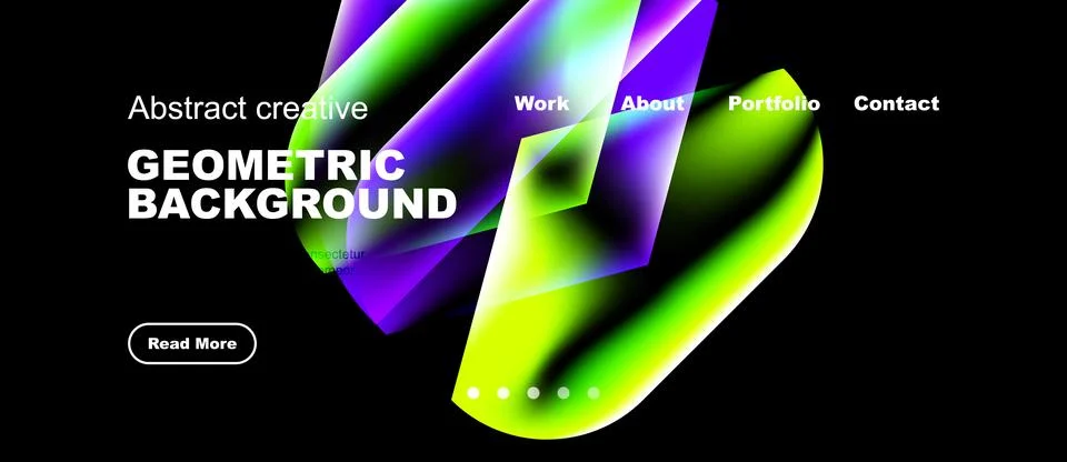 Vibrant abstract design features geometric shapes, gradients, text elements. Illustrazione stock