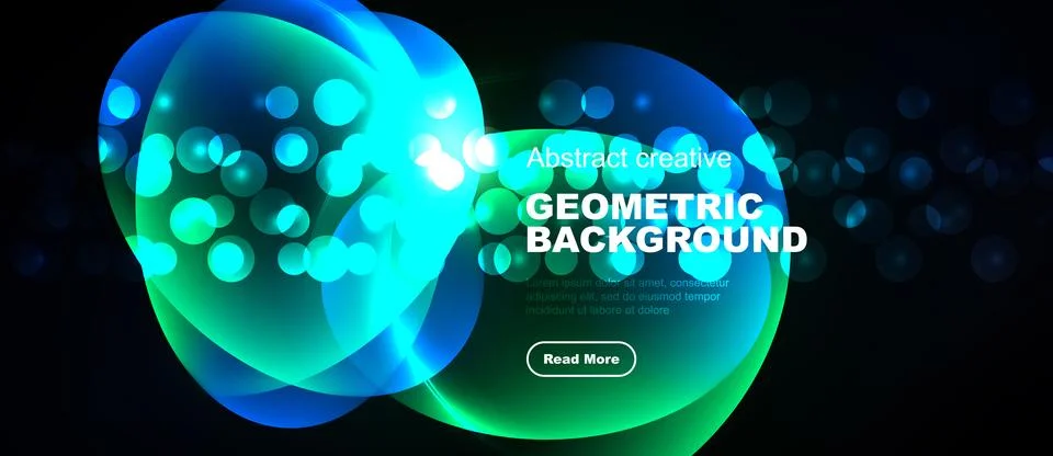 Vibrant abstract design features glowing shapes, text overlay, dark backgroun Stock Illustration