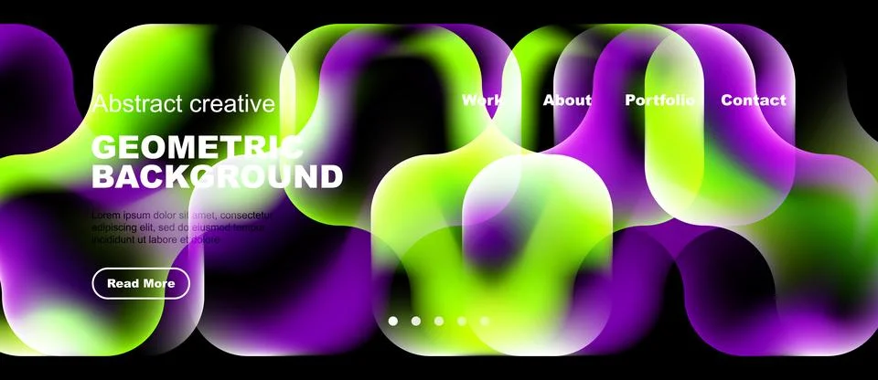 Vibrant abstract design. Fluid shapes, purple, green hues dominate. Website 库存插图
