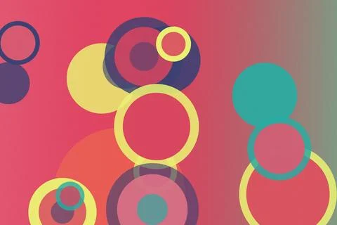 A vibrant abstract design of layered circles in teal, yellow, and dark purp.. Stock Illustration