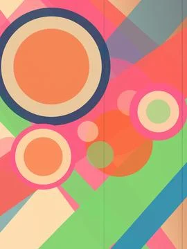 A vibrant abstract design with overlapping circles and ribbon-like shapes i.. Stock-Illustration