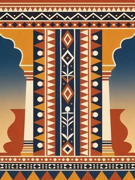 Vibrant abstract design with traditional patterns and geometric shapes Stock Illustration