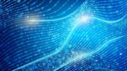 Vibrant abstract digital waves create dynamic patterns in deep blue across .. Stock Illustration