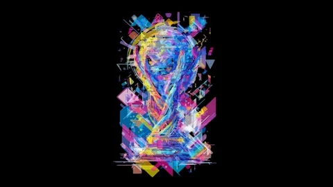 Vibrant abstract FIFA world cup trophy reveal with geometric particles Stock Footage 333841445