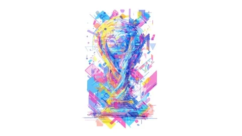 Vibrant abstract FIFA world cup trophy reveal with geometric particles Stock Footage 333841446