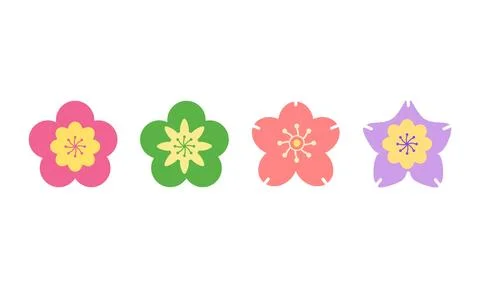 Vibrant Abstract Floral Elements in Pink, Green, Yellow, and Purple Colors Stock Illustration