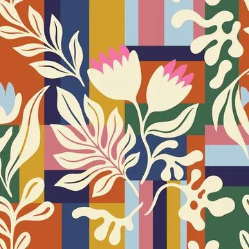 Vibrant Abstract Floral Pattern with Bold Colors and Organic Shapes. Stock Illustration