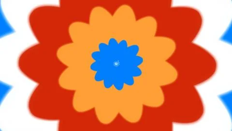 Vibrant abstract floral pattern with concentric layers of red, orange, blue, and Stock Illustration