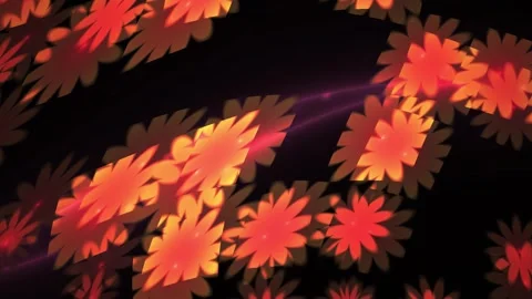 Vibrant abstract floral pattern with pink and orange flowers on black backg.. Stock Footage 337495641