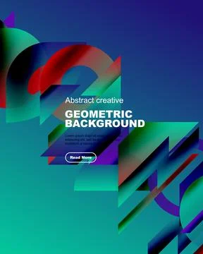 Vibrant abstract geometric background. Blue, purple, red hues blend. Text Illustrazione stock