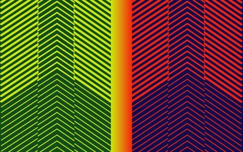 Vibrant abstract geometric background with chevron pattern in green and red. Illustrazione stock