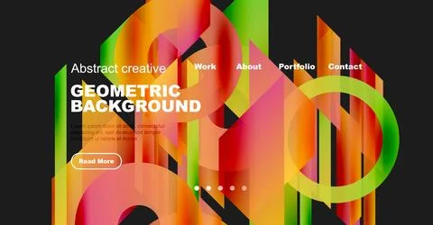 Vibrant abstract geometric background. Website header features colorful shapes, 库存插图