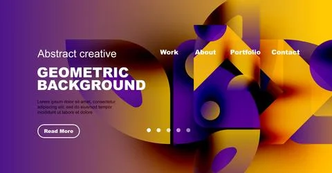 Vibrant abstract geometric background. Website header design features text, Stock Illustration