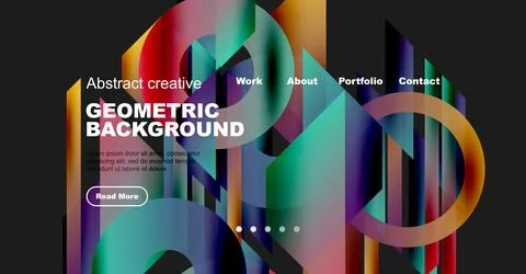 Vibrant abstract geometric background. Website header includes navigation Illustrazione stock
