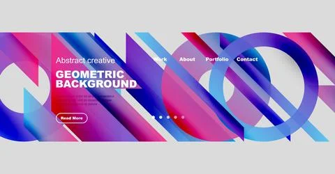 Vibrant abstract geometric design. Website header features colorful shapes, text Stock Illustration