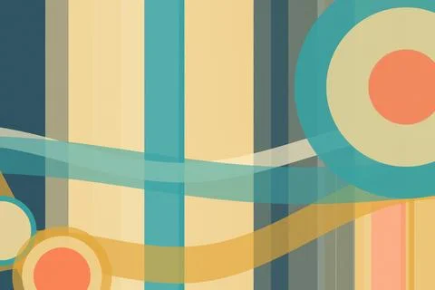 Vibrant abstract geometric pattern with circles, stripes, and layered shape.. Stock Illustration