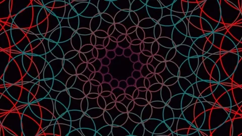 Vibrant abstract geometric pattern with mesmerizing red and cyan lines on bla Stock Footage 341058144