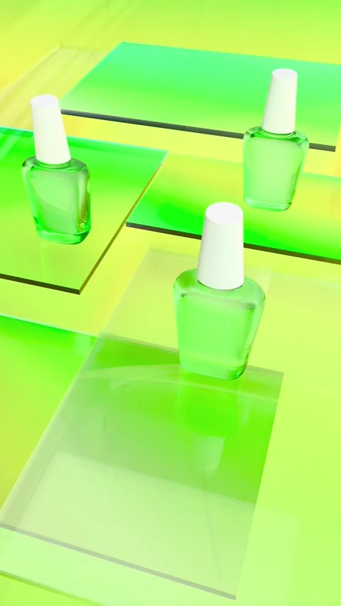 Vibrant abstract geometric planes shift and overlap in a luminous green and Stockbeeldmateriaal 318610761