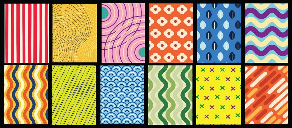 Vibrant Abstract Graphic Pattern Collection in Grid Layout イラスト素材