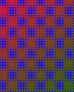 Vibrant Abstract Halftone Pattern with Blue Dotted Grid on Gradient Red and.. Stock Illustration