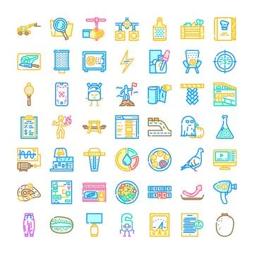 Vibrant abstract icons representing various objects and actions Stock Illustration