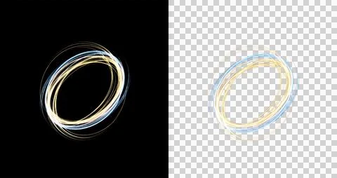 A vibrant abstract image featuring two glowing rings on a dark background Stock Illustration