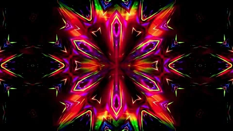Vibrant Abstract Kaleidoscope Pattern With Pulsing Neon Red And Purple Ligh.. Stock Footage 347155365